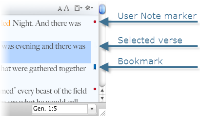 Example of selection, a User Note marker, and a bookmark